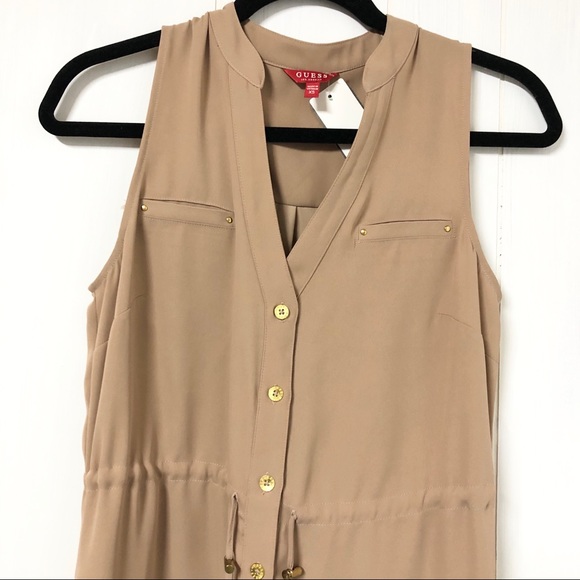 Guess Tan Button Down Sleeveless Dress - Picture 3 of 7